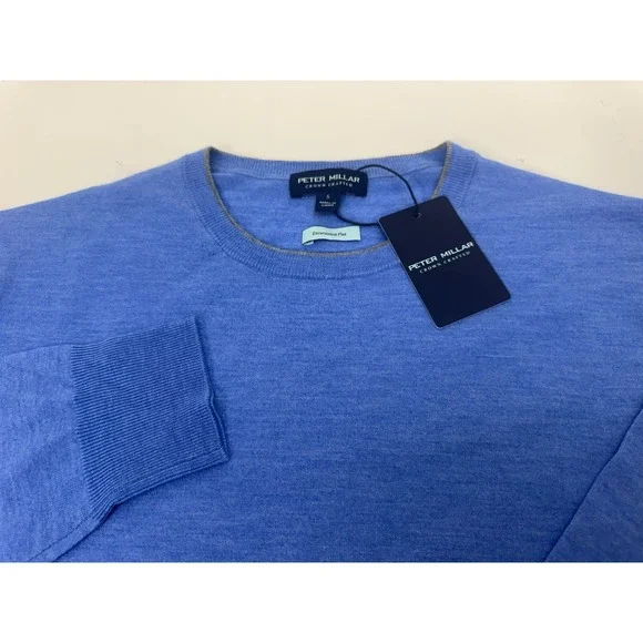 NWT Peter Millar Excursionist Flex Crewneck‎ Sweater MRNA Marina Blue SMALL $298